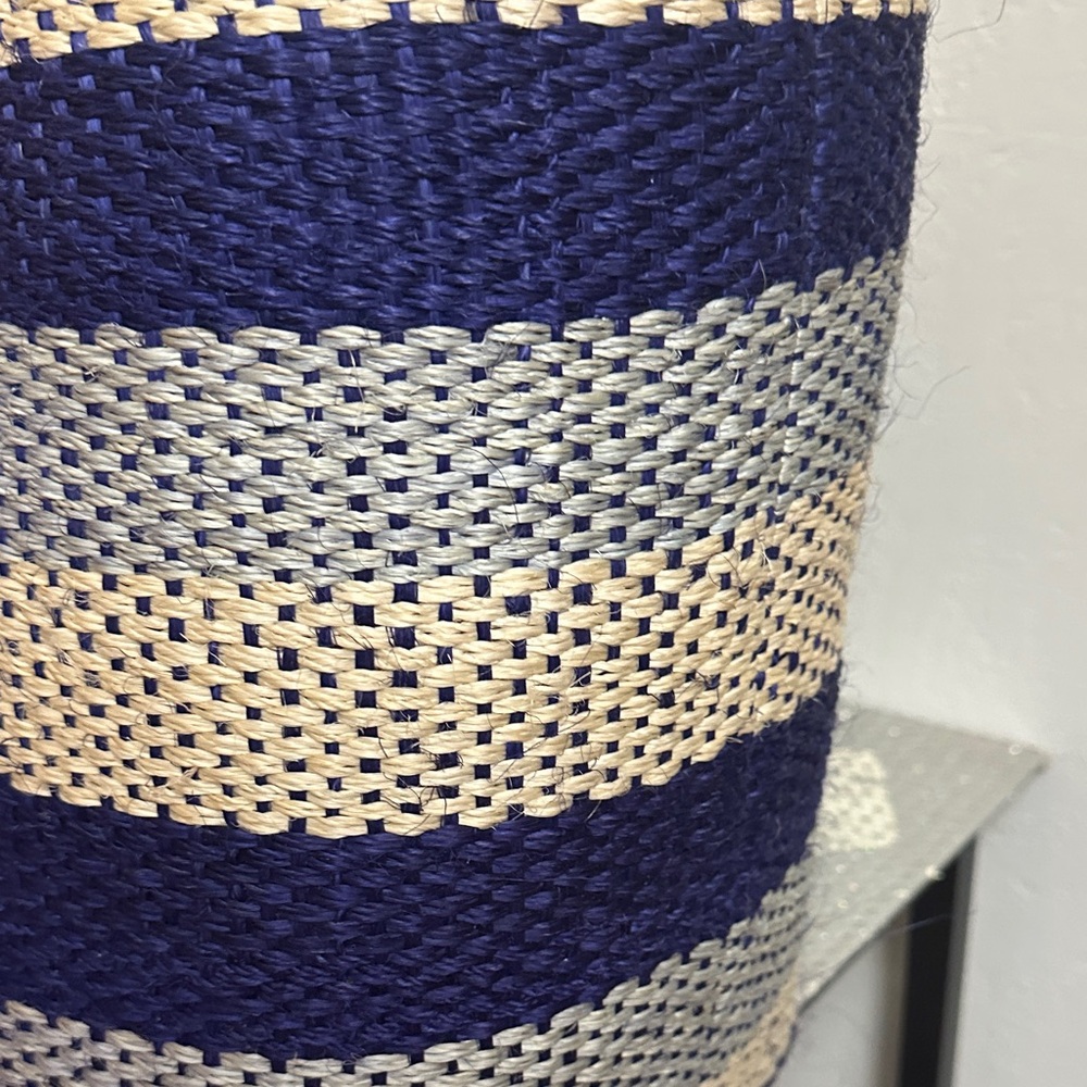 Bujibaja Straw Striped Blue and Cream Tote Bag - Picture 5 of 8